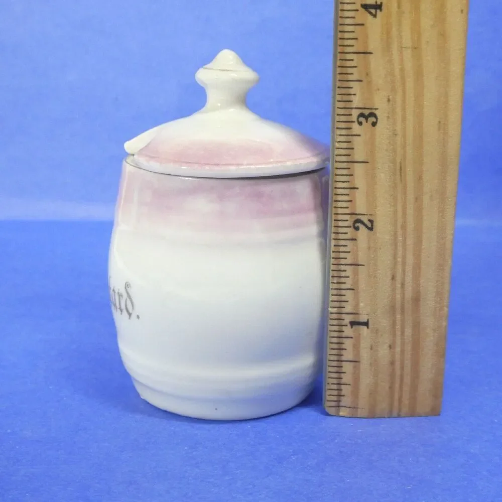 Porcelain Mustard Jar w/Lid Germany Pink White Antique